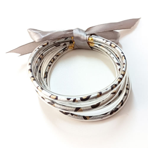 Fashion Silver Silicone Leopard Bow Bracelet Set