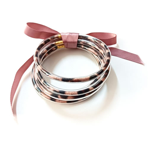 Fashion Pink Silicone Leopard Bow Bracelet Set