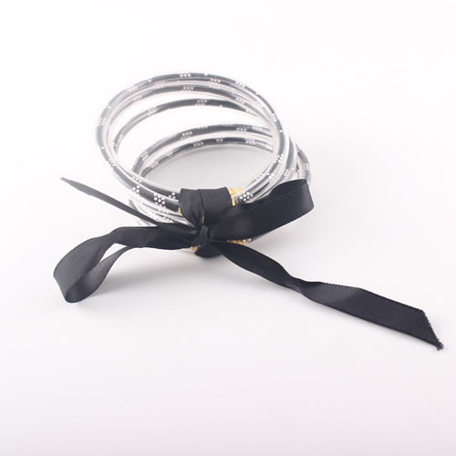 Fashion Black Silicone Polka Dot Bow Bracelet Set