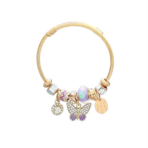Fashion Purple Alloy Diamond Butterfly Multi-element Bracelet
