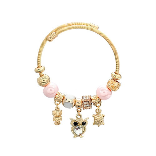 Fashion Pink Alloy Diamond Owl Turtle Multi-element Bracelet