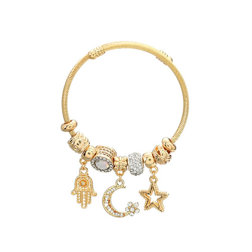 Fashion White Alloy Diamond Star Moon Palm Multi-element Bracelet