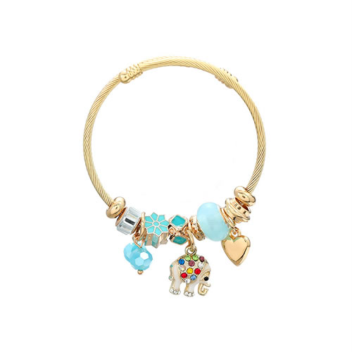 Fashion Blue Alloy Diamond Heart Elephant Flower Multi-element Bracelet