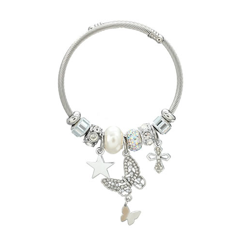Fashion Silver Alloy Diamond Butterfly Cross Pentagram Multi-element Bracelet