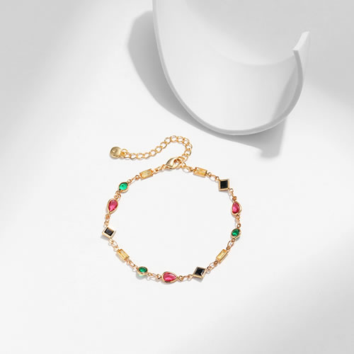 Fashion Gold Gold Plated Copper Chain Colorful Drop Glass Bracelet