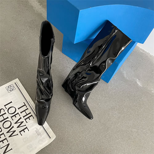 Fashion Black Pointed-toe Pleated Zip-up Trouser Boots