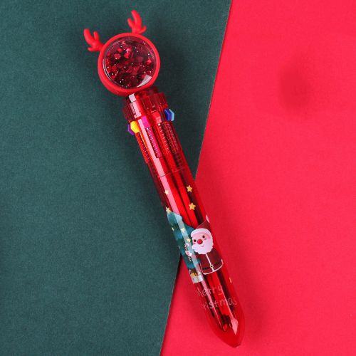 Fashion Red Old Man [10 Color Pens] Christmas Sequins Press 10-color Ballpoint Pen