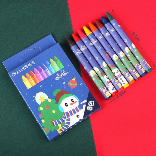 Fashion Blue Packaging Christmas Print 8-color Crayon Set