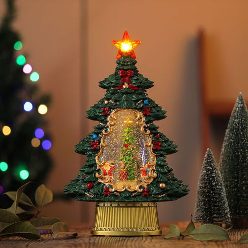 Fashion Christmas Tree [luminous With Music] Resin Painted Christmas Tree Desktop Decoration