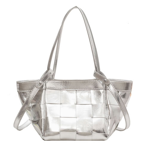 Fashion Silver Pu Plaid Woven Large Capacity Messenger Bag