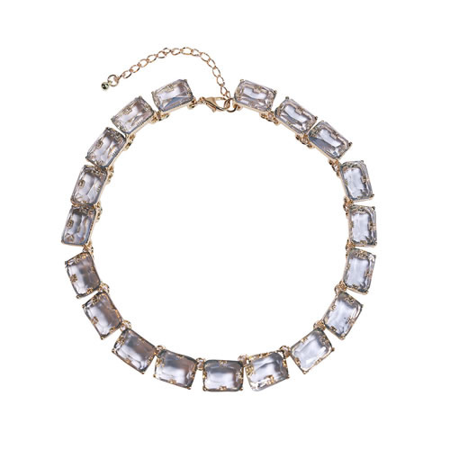 Fashion Grey Alloy Square Diamond Necklace