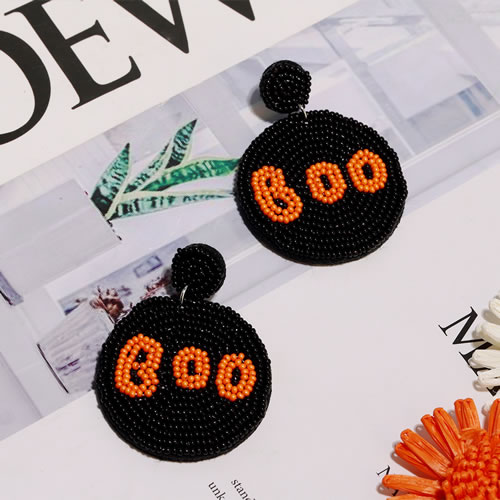 Fashion Black Rice Beads Braided Alphabet Round Earrings