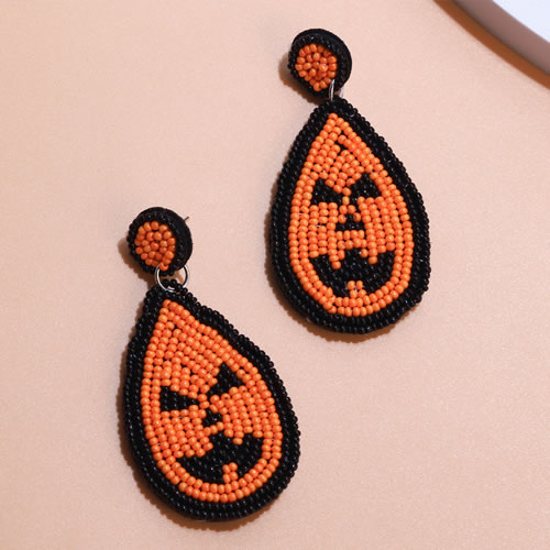 Fashion Orange Bead Braided Pumpkin Drop Earrings