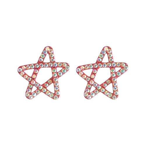 Fashion Style Eight Red Color Alloy Diamond Pentagram Stud Earrings