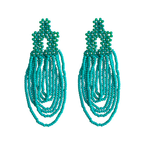 Fashion Blue Bead Woven Tassel Earrings