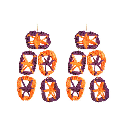 Fashion Orange Braided Raffia Pozzi Earrings