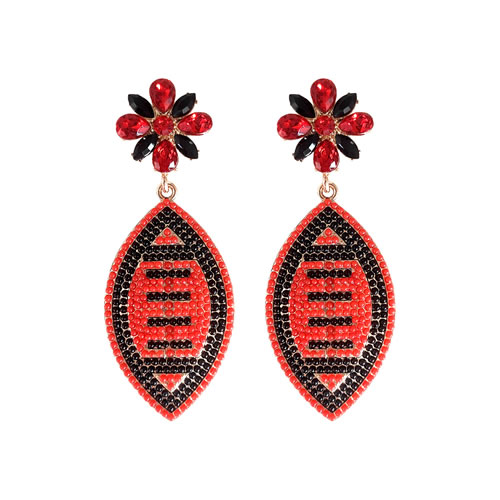 Fashion Red Alloy Diamond Bead Rugby Earrings