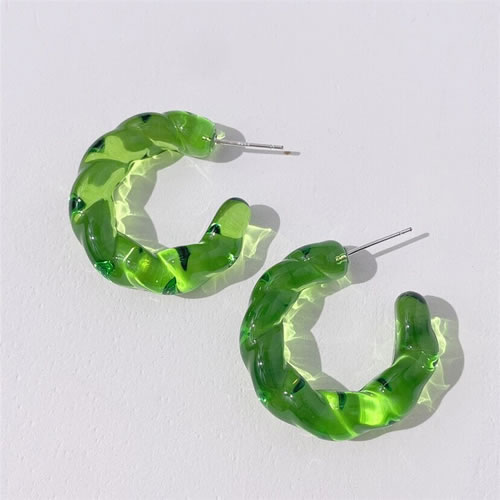 Fashion Green Acrylic Twisted C-shaped Earrings