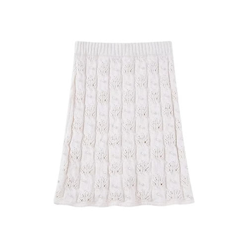 Fashion White Pearl Embellished Knit Skirt