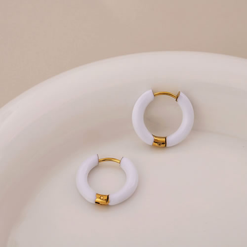 Fashion 3*12 White Titanium Oil Drip Round Earrings
