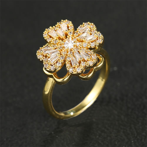 Fashion 4# Alloy Diamond Flower Open Ring