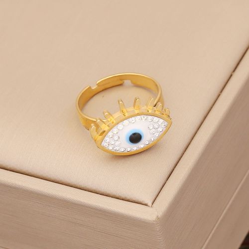 Fashion 4# Ring Titanium Steel Diamond Eye Medal Ring