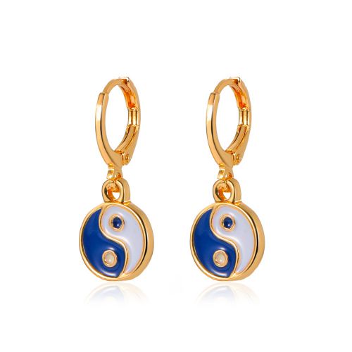 Fashion Blue Alloy Dripping Oil Tai Chi Round Plate Earrings Earrings