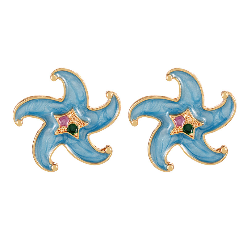 Fashion Blue Alloy Drip Starfish Stud Earrings