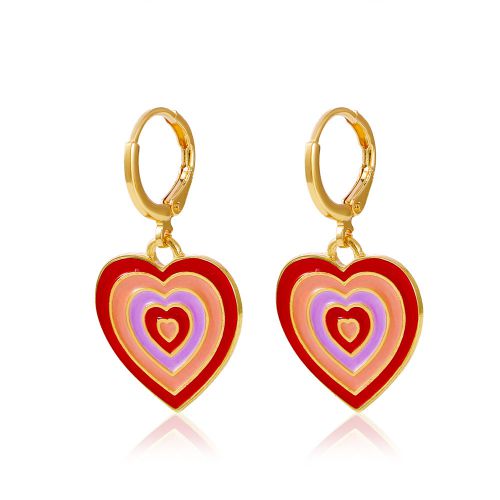 Fashion Red Alloy Drip Oil Heart Hoop Earrings