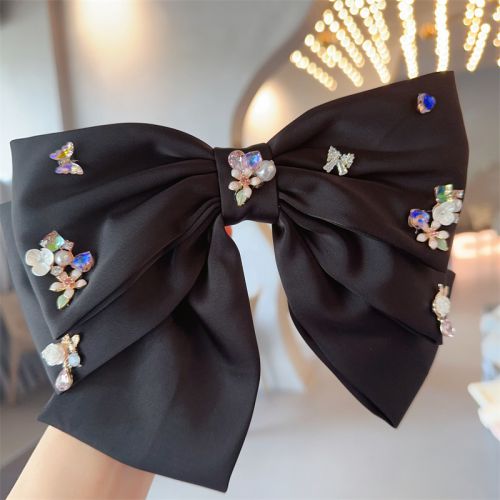 Fashion Black Geometric Diamond Flower Bow Hair Clip