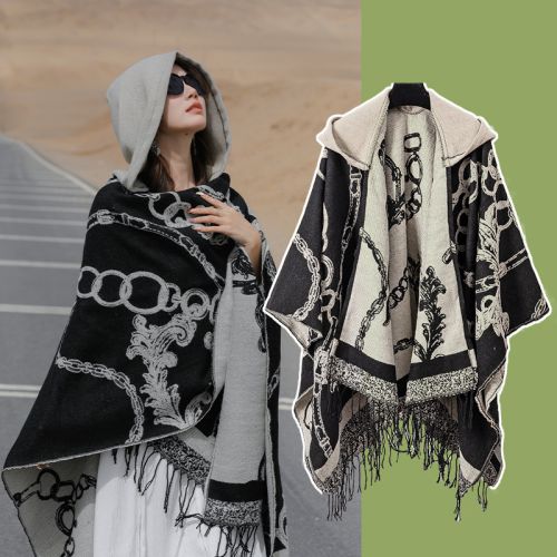 Fashion Acacia Exquisite Black Rice Cotton Printed Knit Shawl