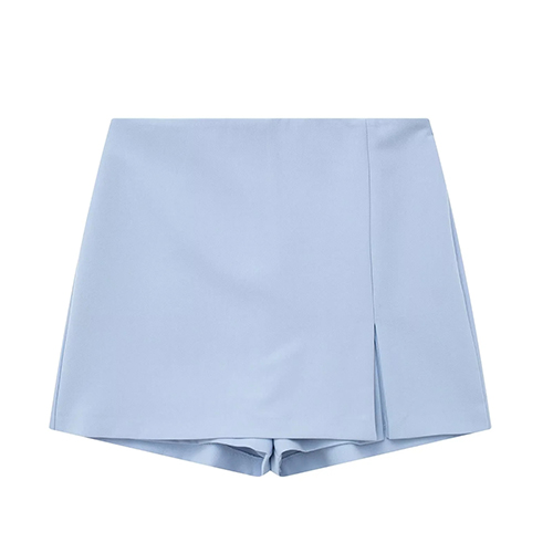 Fashion Blue Blended Slit Shorts