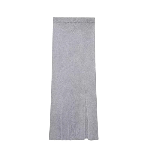 Fashion Grey Metallic Thread Knit Skirt