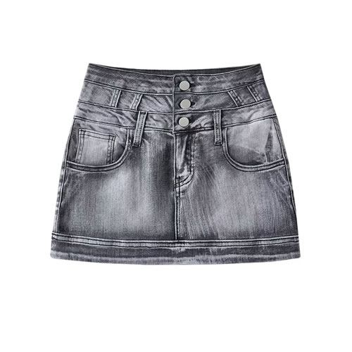 Fashion Grey Polyester Breasted High Waist Skirt