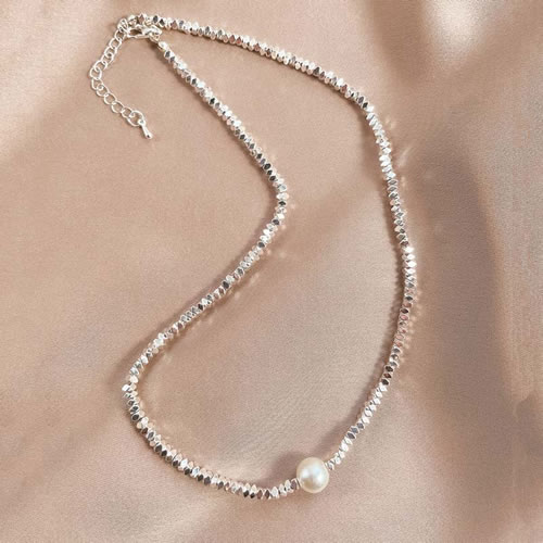 Fashion 6# Geometric Sliver Beaded Pearl Necklace