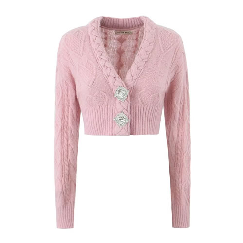 Fashion Pink Braided Rhinestone Cardigan Jacket
