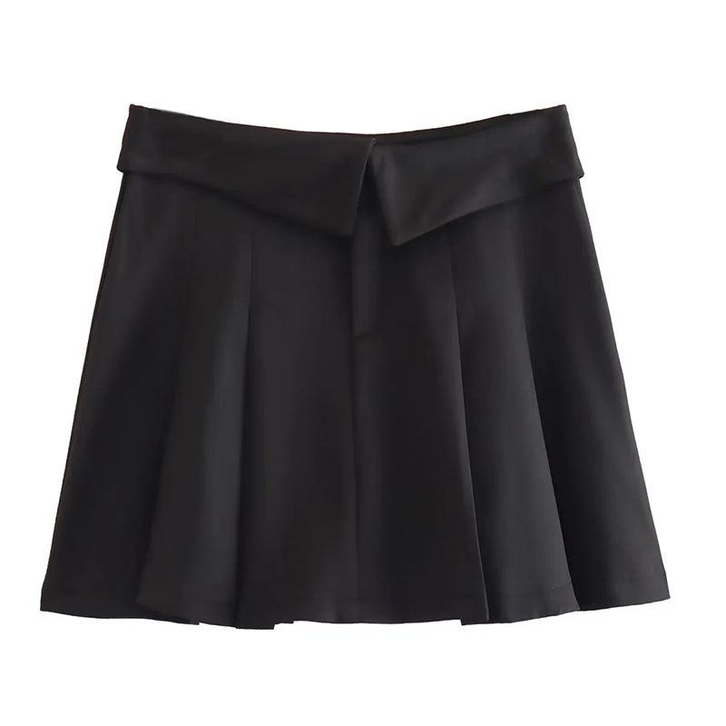 Fashion Black Turn-up Wide Pleated Skirt