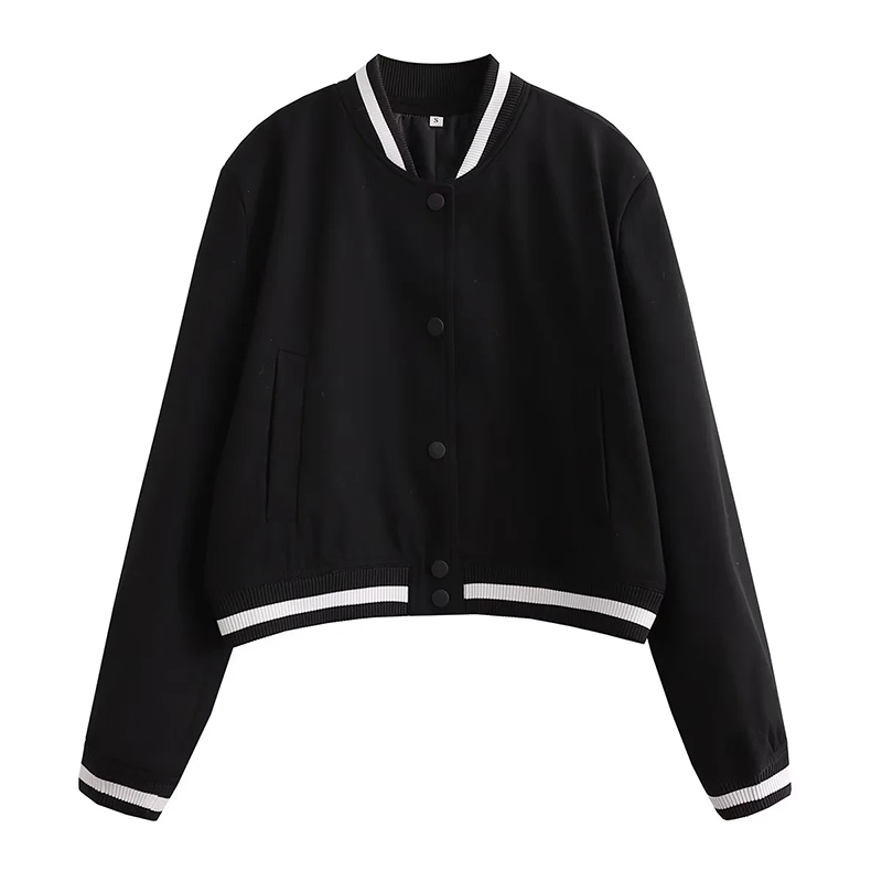 Fashion Black Polyester Stand Collar Button Down Jacket