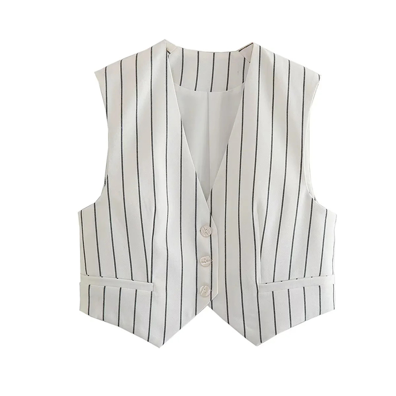 Fashion White Polyester Striped Vest Jacket