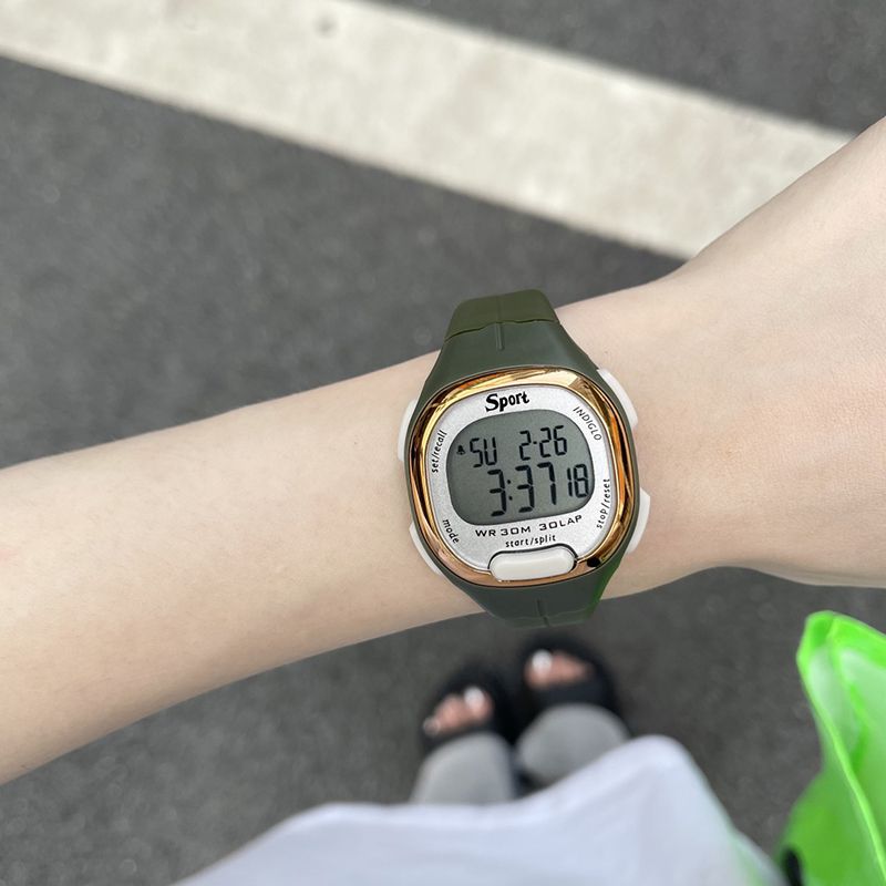 Fashion Armygreen Plastic Geometric Electronic Watch (with Battery)