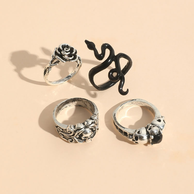 Fashion Silver Alloy Diamond Rose Serpentine Ring Set For Men