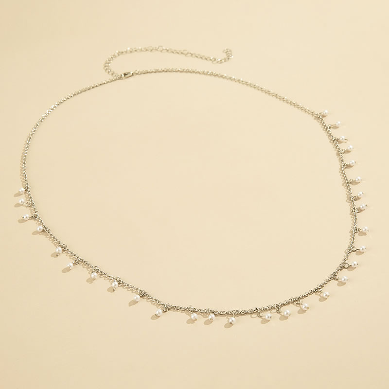 Fashion Silver Faux Pearl Single Layer Waist Chain