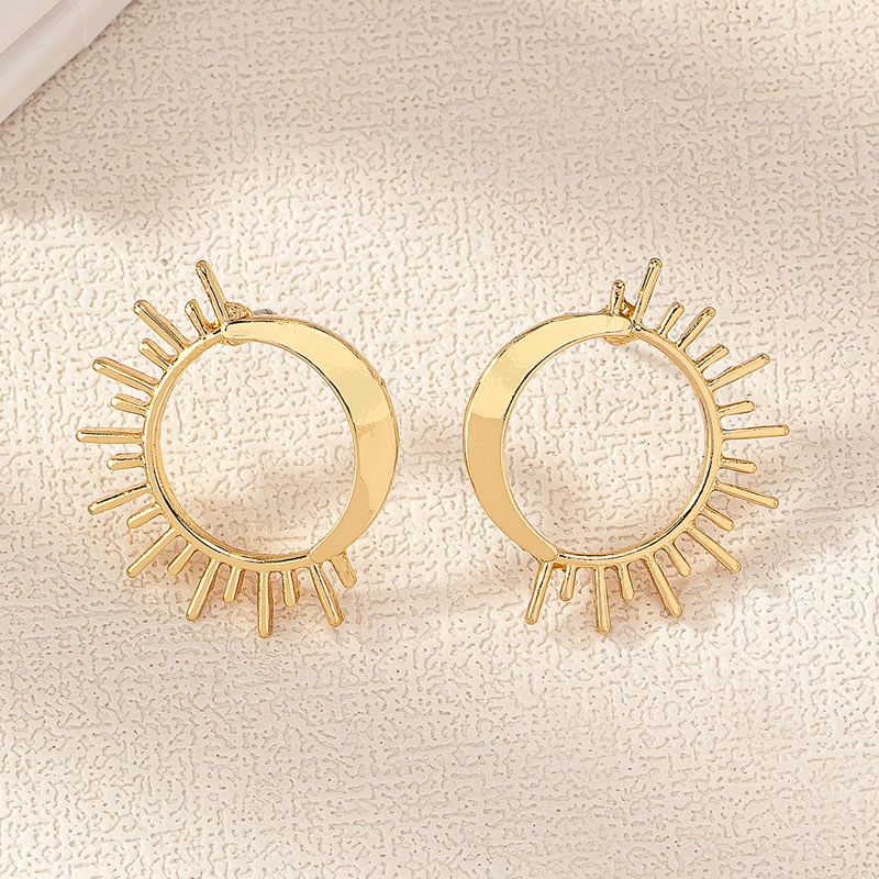 Fashion Gold Alloy Geometric Sun And Moon Stud Earrings