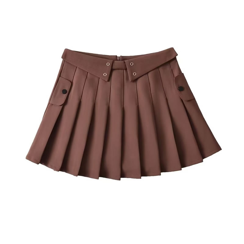 Fashion Coffee Color Folded Skirt