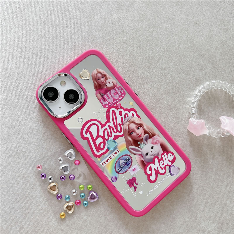 Fashion Shell + Diamond Sticker Tpu Barbie Print Iphone Case + Diamond Sticker