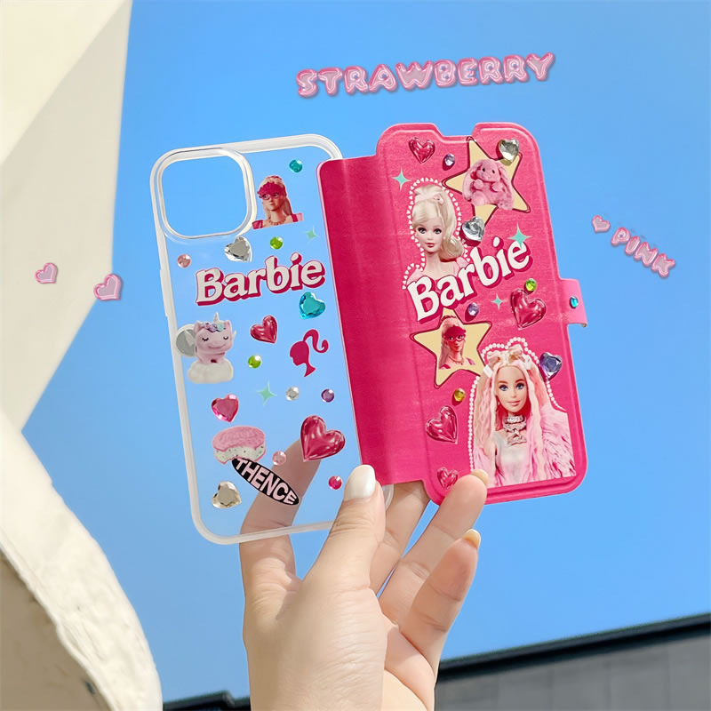 Fashion Shell + Diamond Sticker Tpu Cartoon Barbie Print Iphone Case + Diamond Sticker