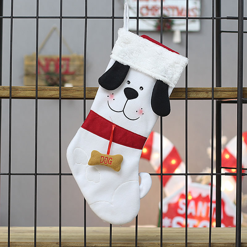 Fashion White Cartoon Pet Dog Christmas Stocking