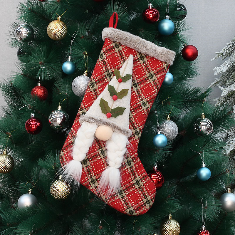 Fashion 2# Christmas Plaid Fabric Plush Stocking Pendant