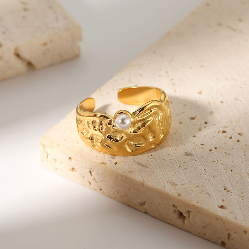 Fashion Gold Titanium Lava Pearl Open Ring