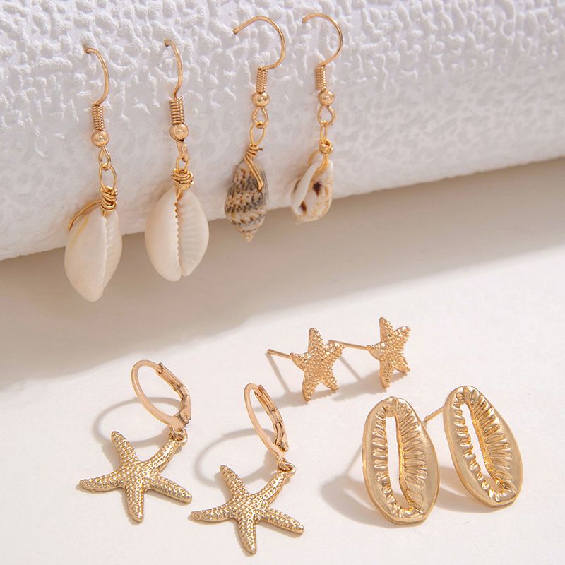 Fashion 3# Alloy Shell Conch Starfish Earring Set